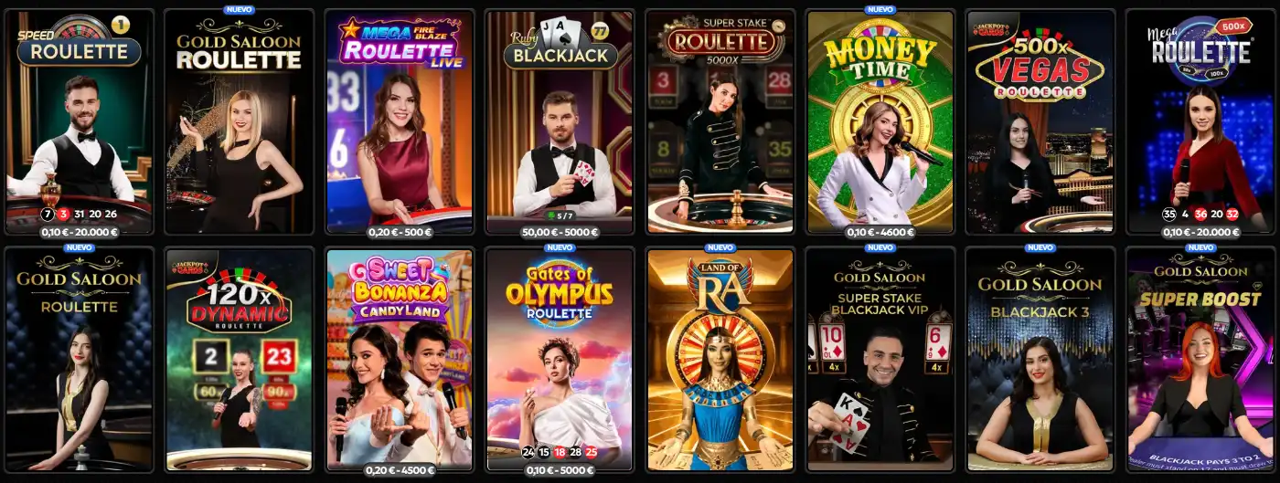 Spinsy Casino Juegos en Vivo Spinsy Casino lobby de juegos en vivo con ruleta, blackjack y mesas con crupieres