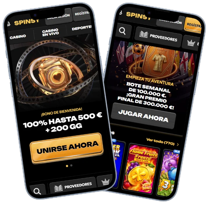 Spinsy Casino Mobiele Casino Lobby Spinsy Casino mobiele schermen met welkomstbonus, spellenlobby en wekelijkse jackpotpromotie